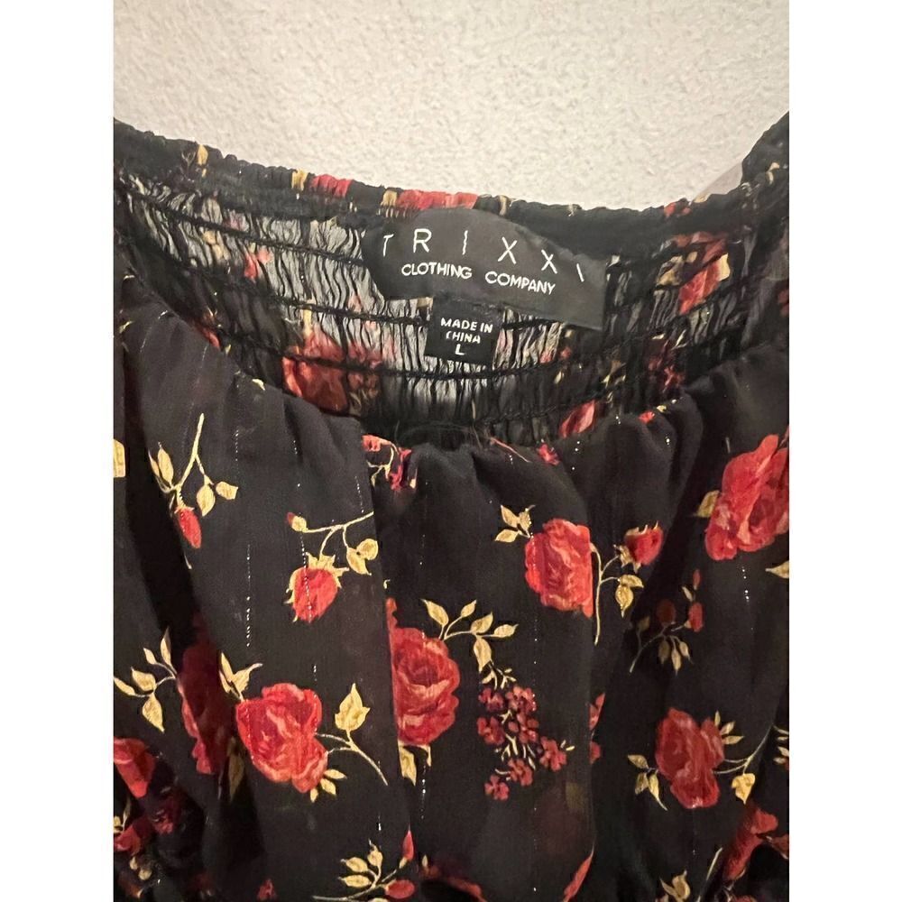 Trixxi Black Floral Long sleeve Dress size L - Picture 4 of 5